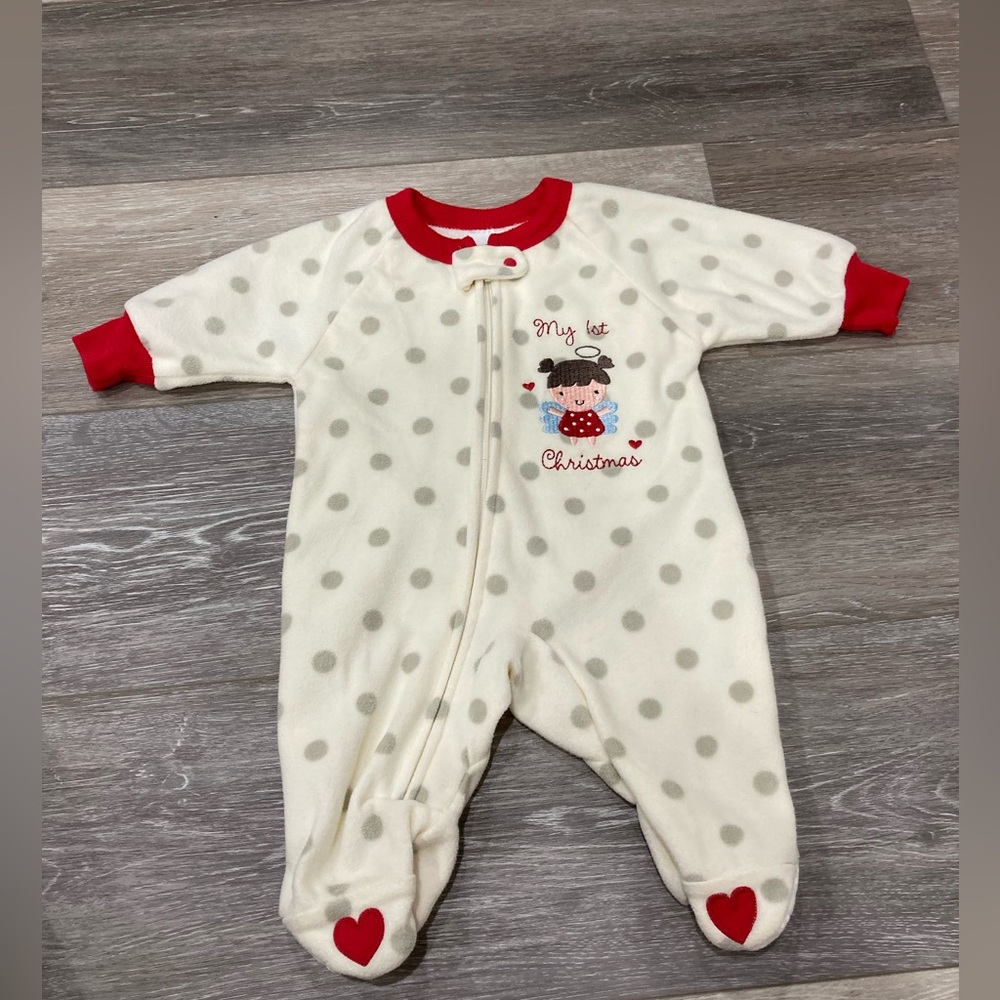 Just Born My First Christmas Baby Onesie Footie 0-3 Month Baby with Angel